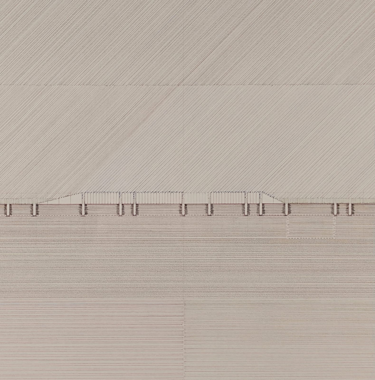 Detail of an architectural drawing plan for an abstract space by artist Will Insley