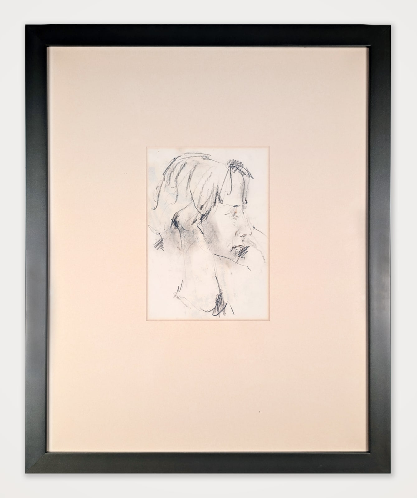 Framed Charcoal sketch of a head in profile