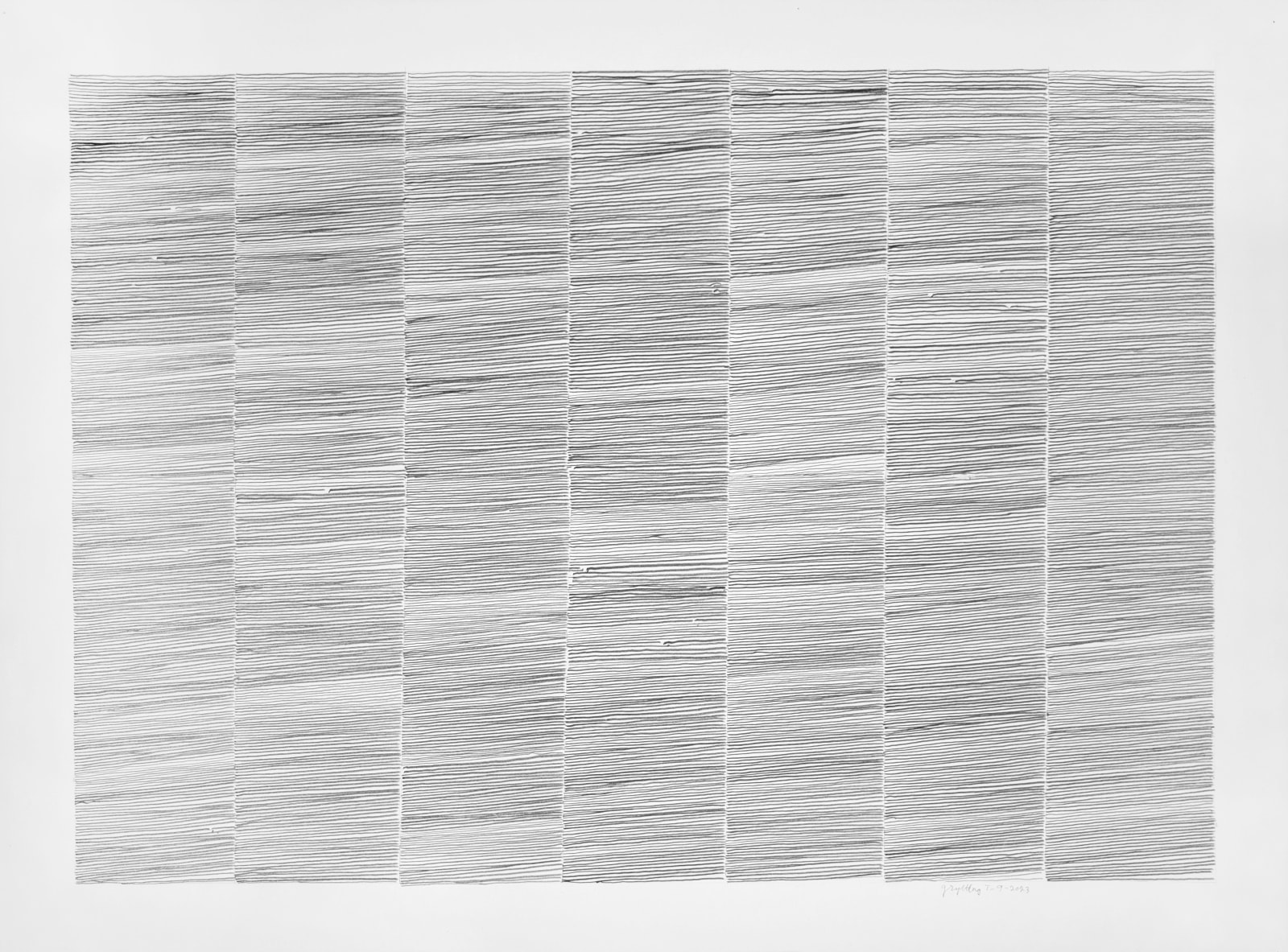 Graphite on paper drawing of horizontal lines forming vertical sections