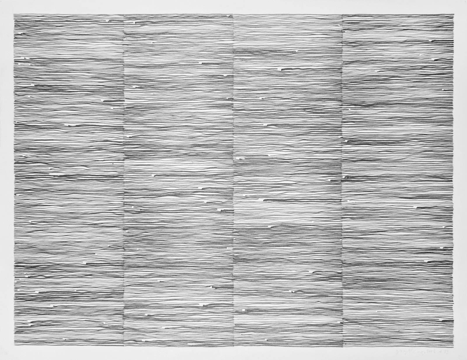 Graphite on paper drawing of horizontal lines forming verticals sections