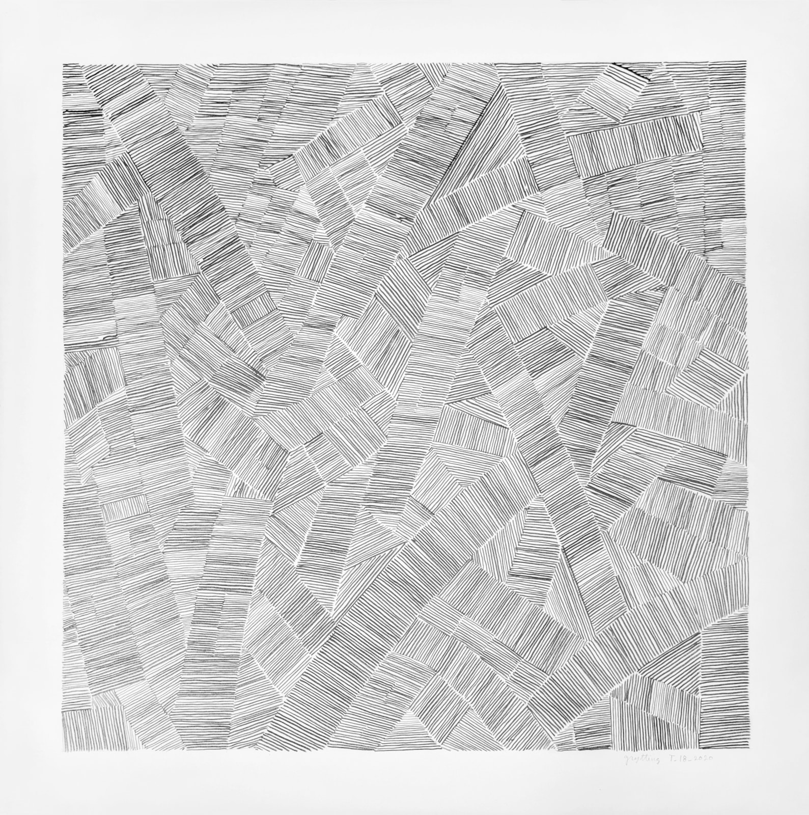 Graphite on paper drawing of horizontal lines forming geometric sections