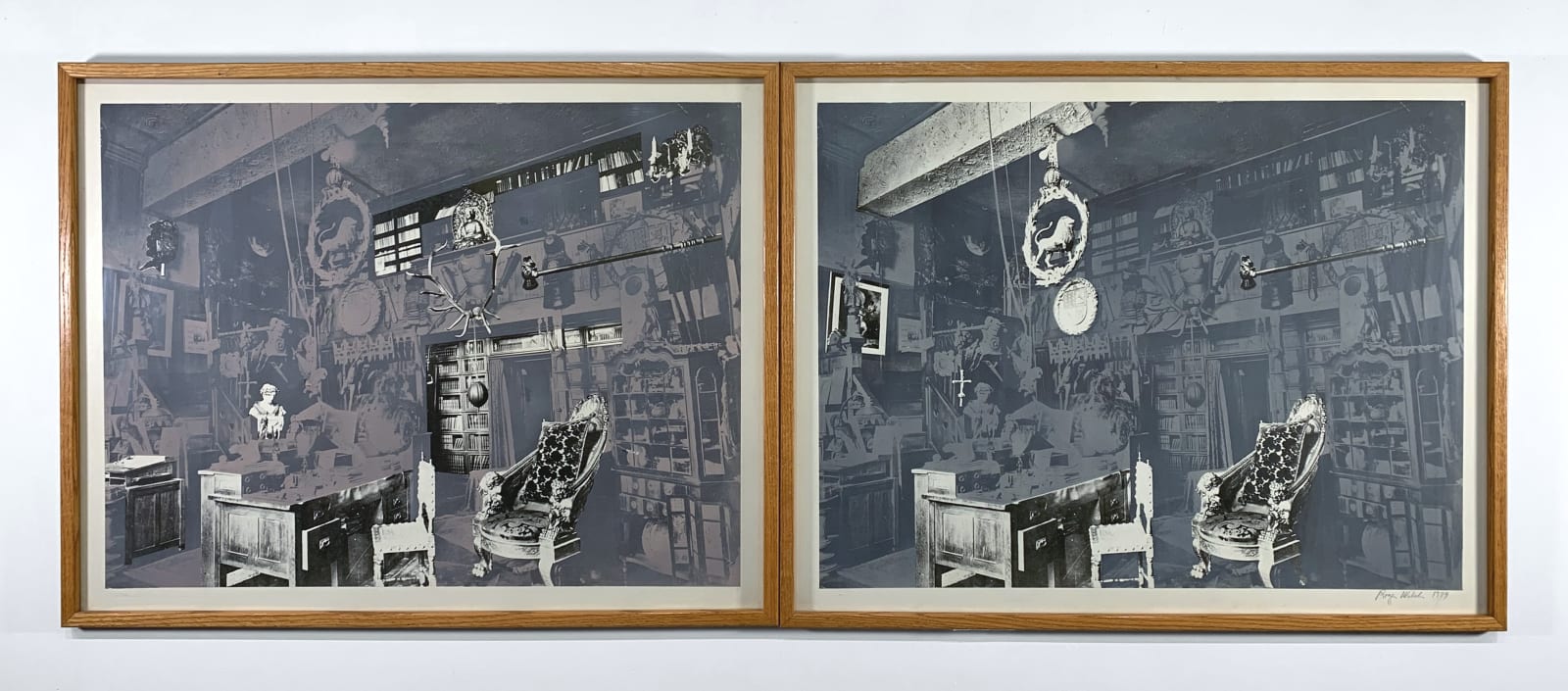 Collaged black and white image of a room containing a collection of objects