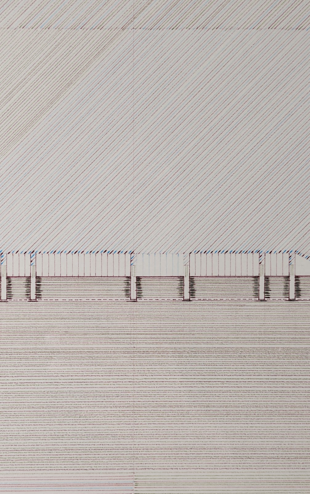 Detail of an architectural drawing plan for an abstract space by artist Will Insley