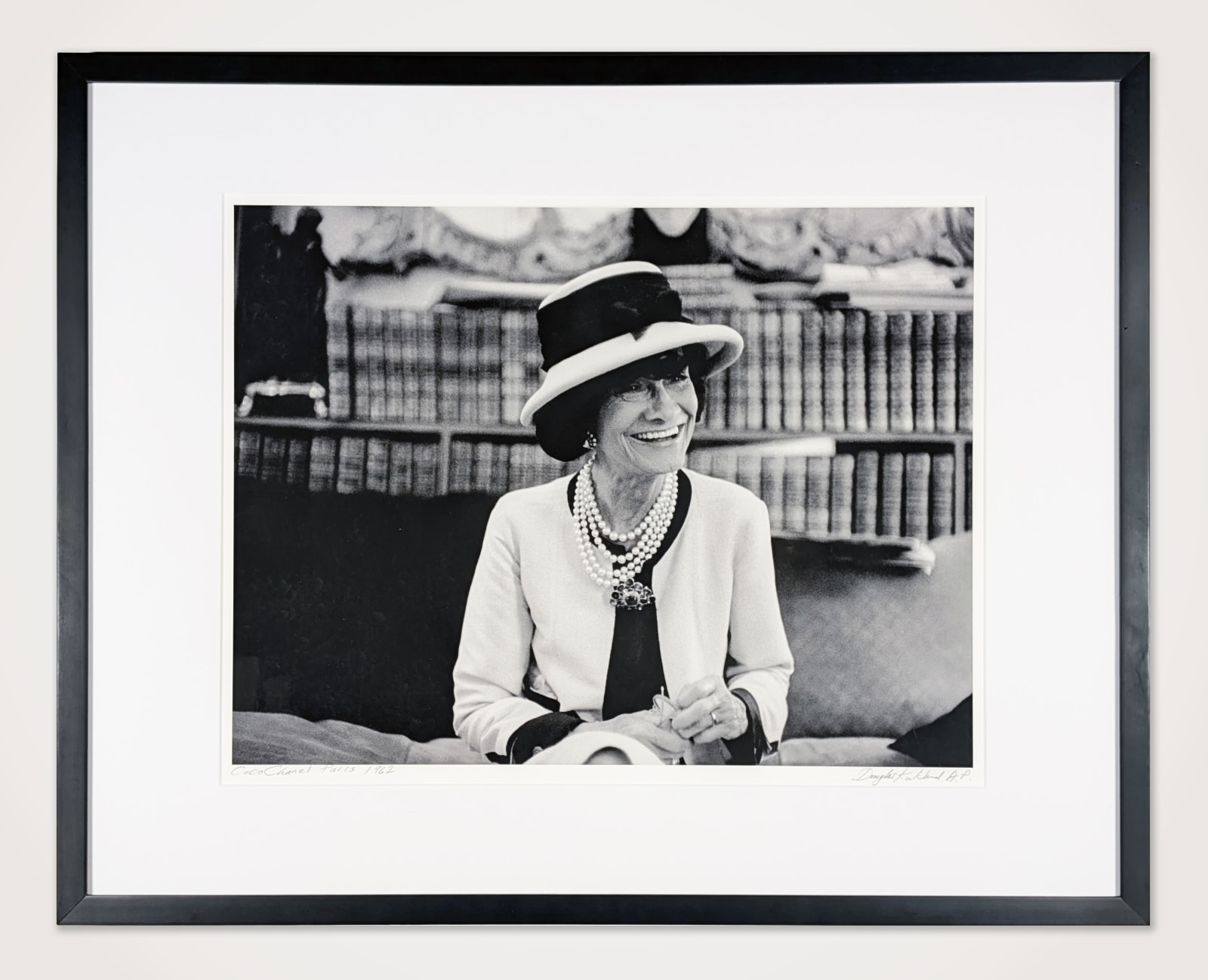 Framed black and white photograph of Designer Coco Chanel