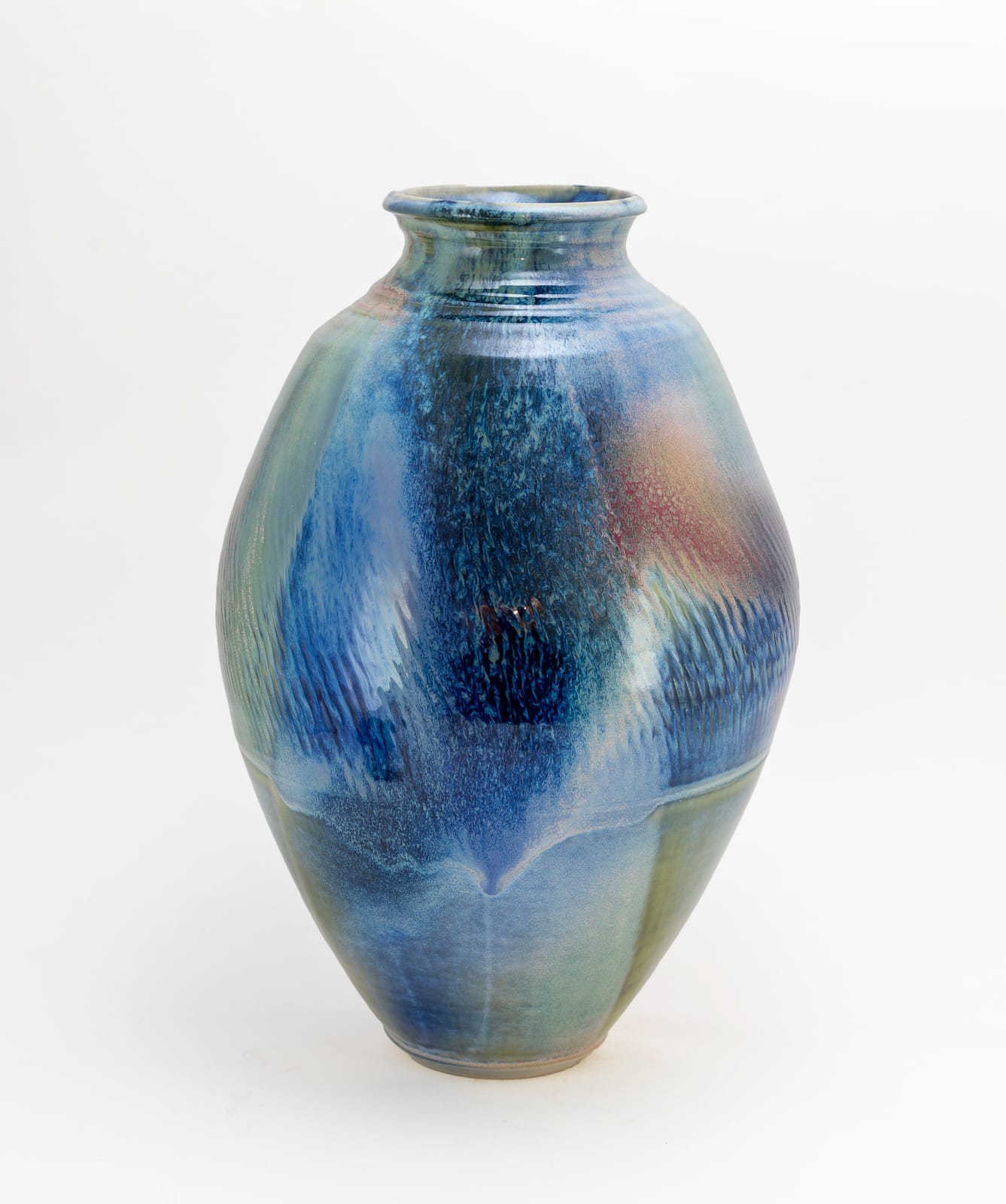 Hugh West, Blue Storm Glazed 'Olive' Moon Jar