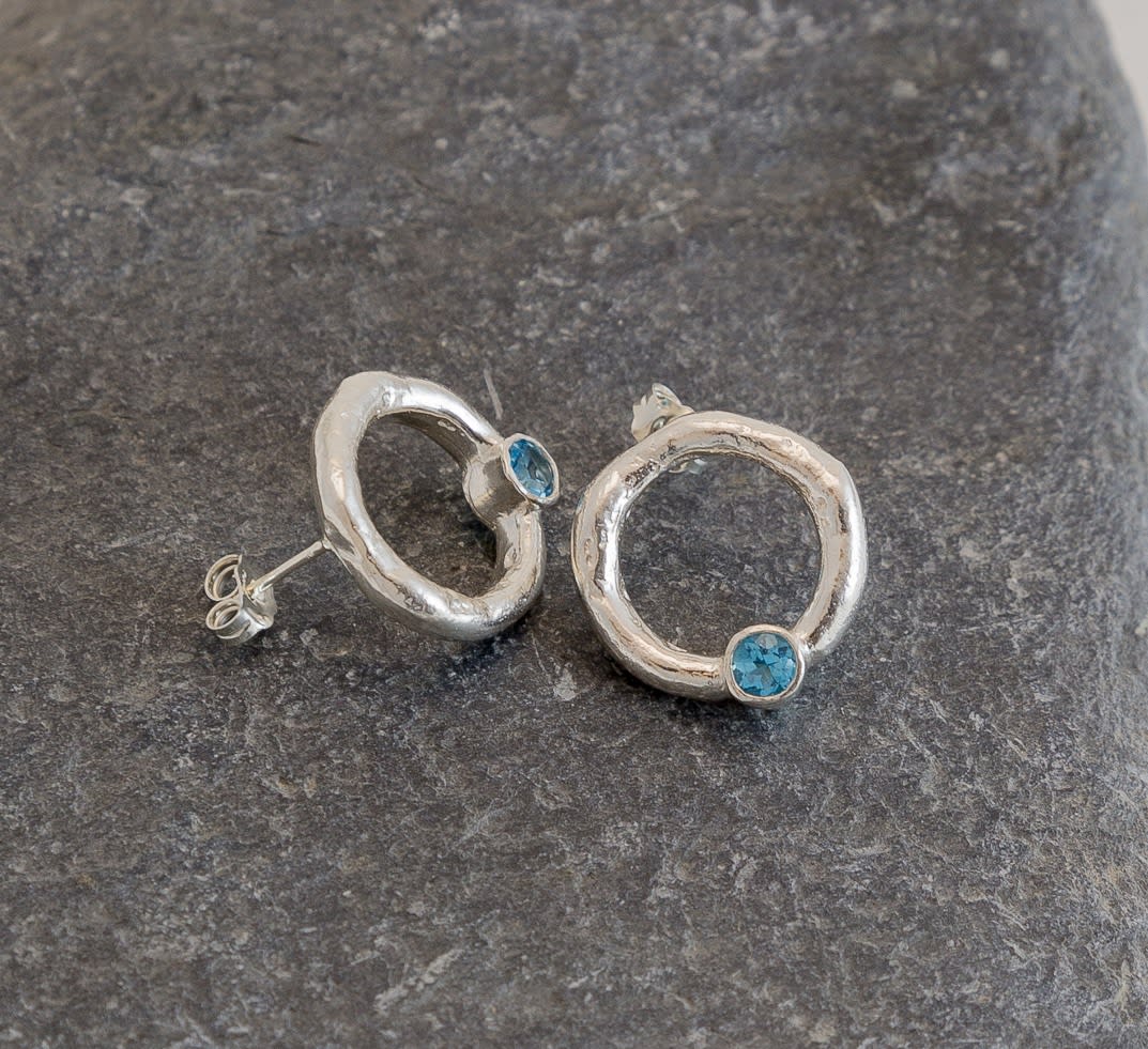 Marsha Drew, Rockpool Halo Stud Earrings with Swiss Blue Topaz