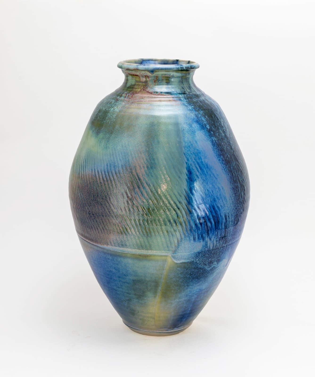 Hugh West, Blue Storm Glazed 'Olive' Moon Jar