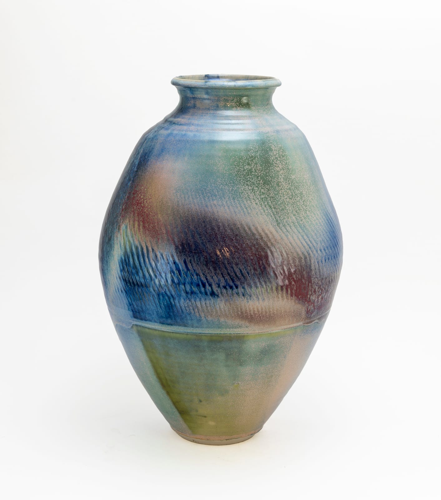 Hugh West, Blue Storm Glazed 'Olive' Moon Jar