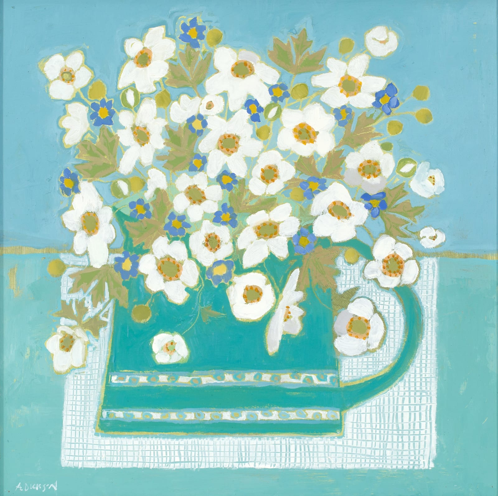 Alison Dickson, Japanese Anemones and Little Blue Flowers