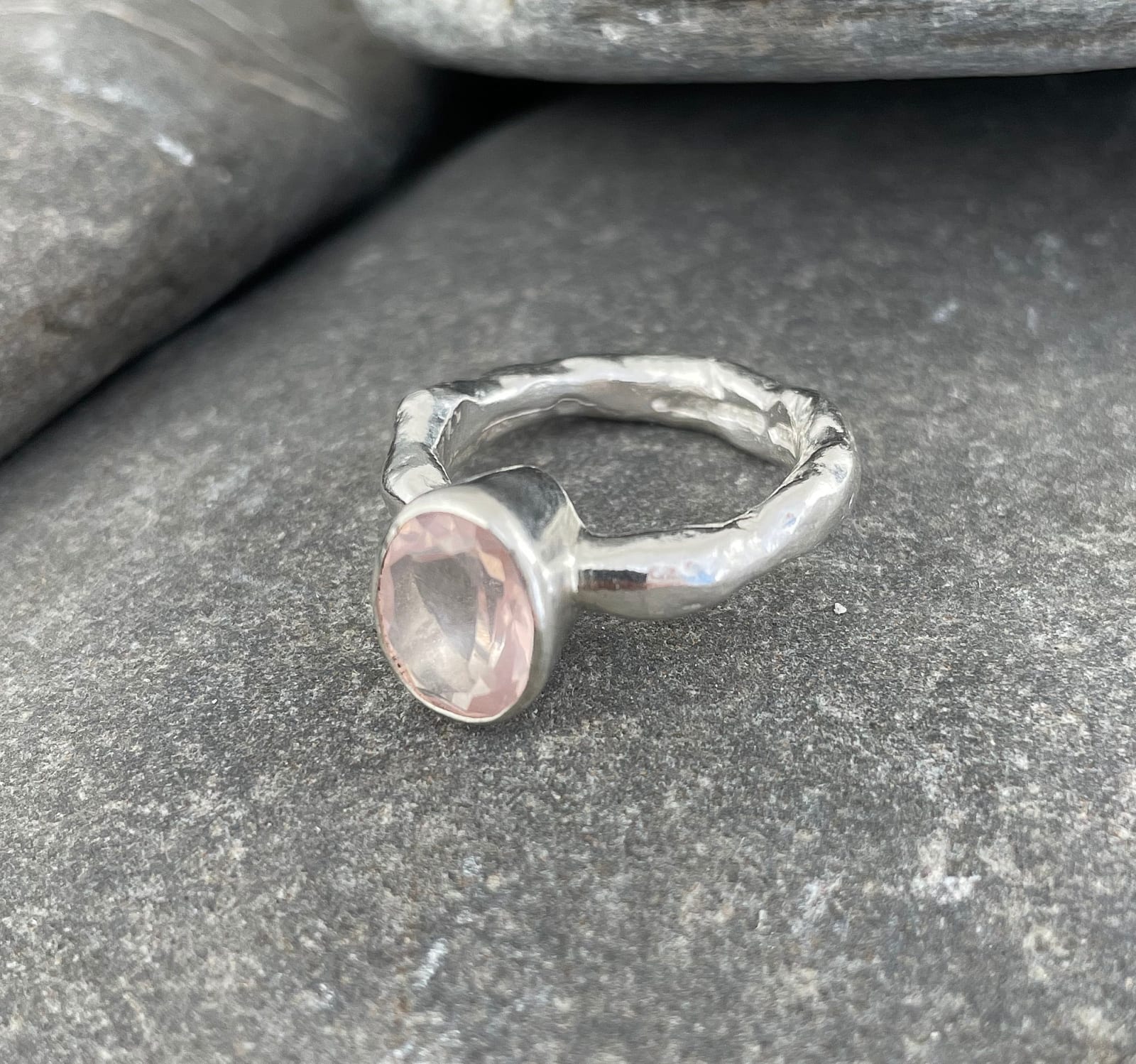 Marsha Drew, Rockpool Rustic Ring with Oval Faceted Rose Quartz