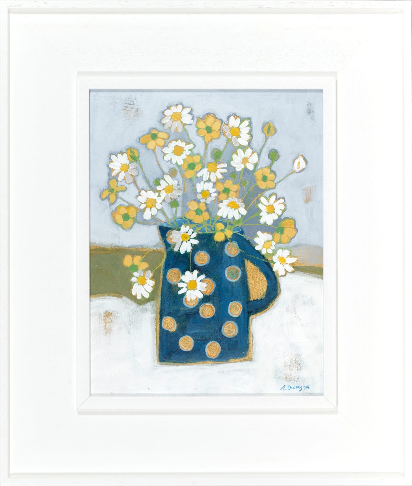 Alison Dickson, Buttercups and Daisies in a Spotty Pot