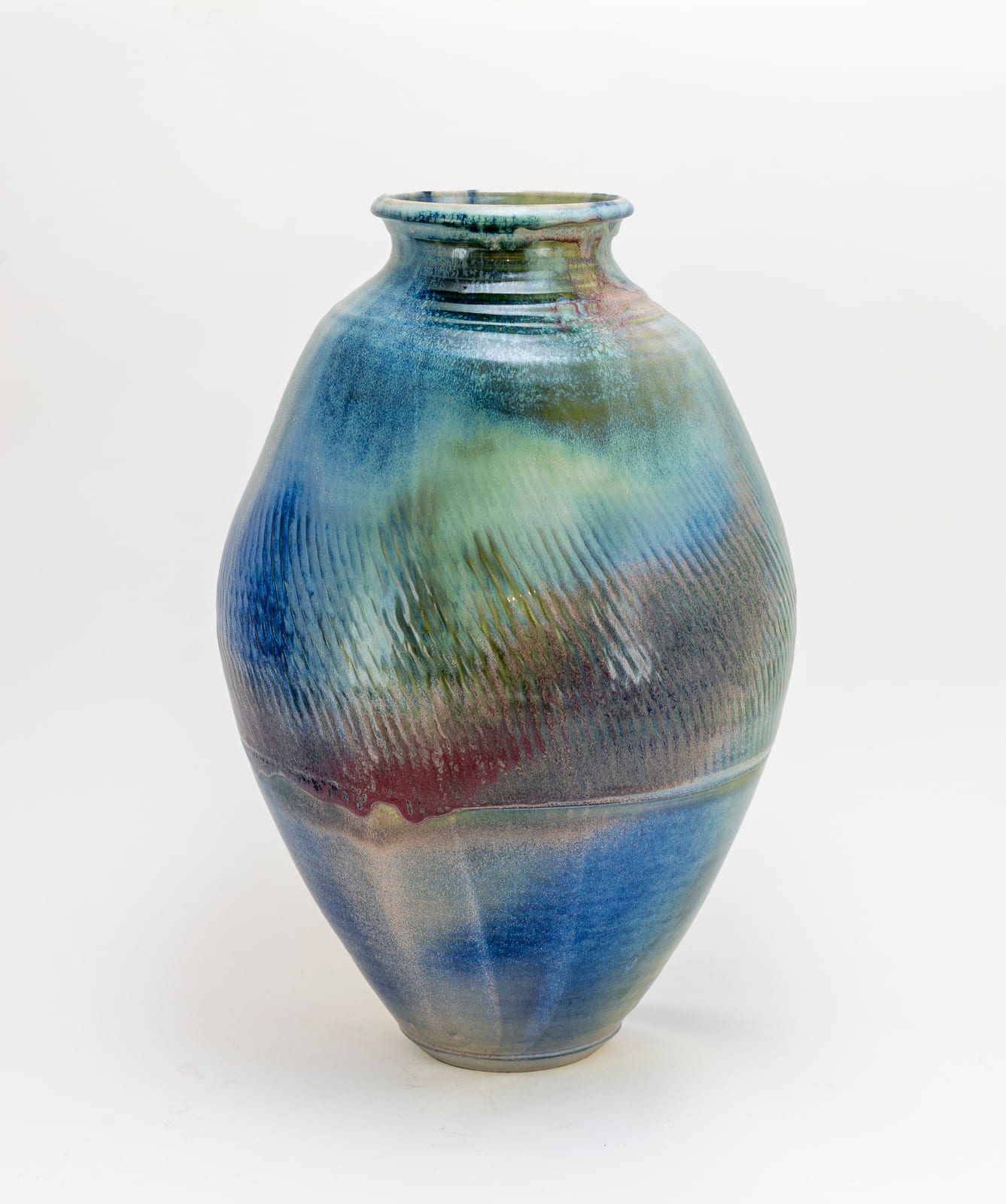 Hugh West, Blue Storm Glazed 'Olive' Moon Jar
