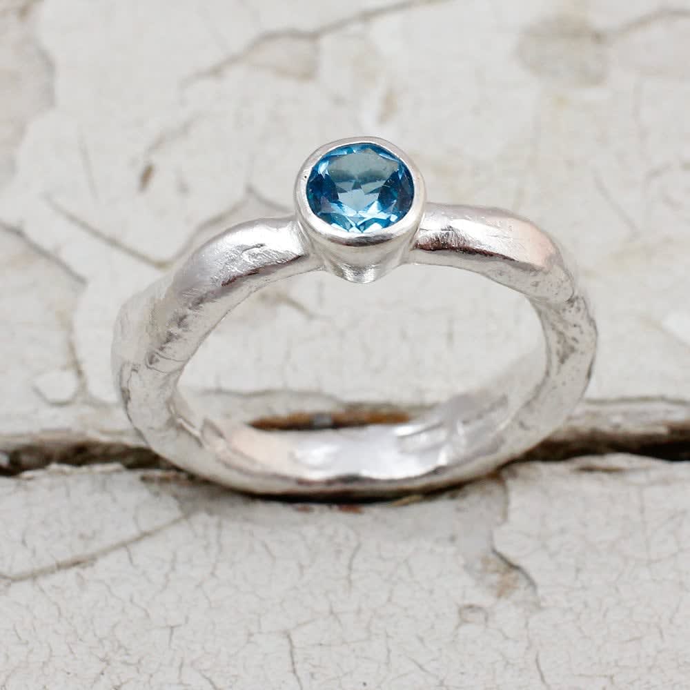 Marsha Drew, Rockpool Rustic Ring with small Swiss Blue Topaz
