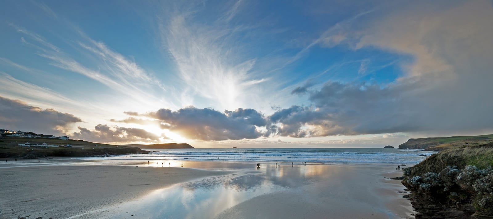 Photograph of Polzeath beach at sunset