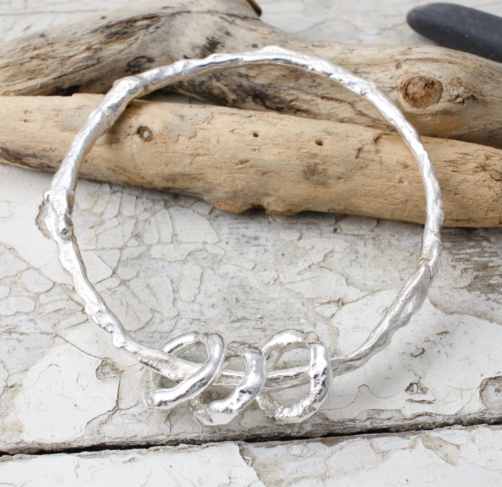 Marsha Drew, Rustic Bangle with Three Halo Charms