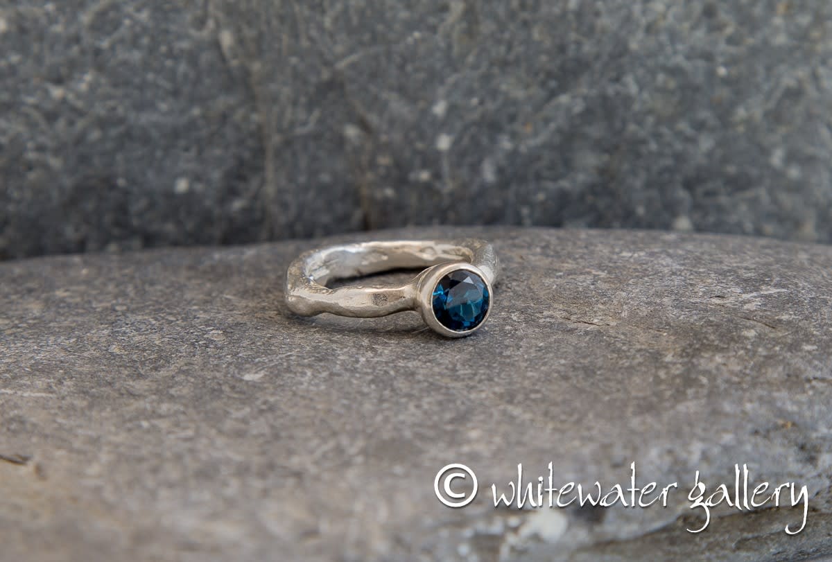 Marsha Drew, Rockpool Rustic Ring with large London Blue Topaz