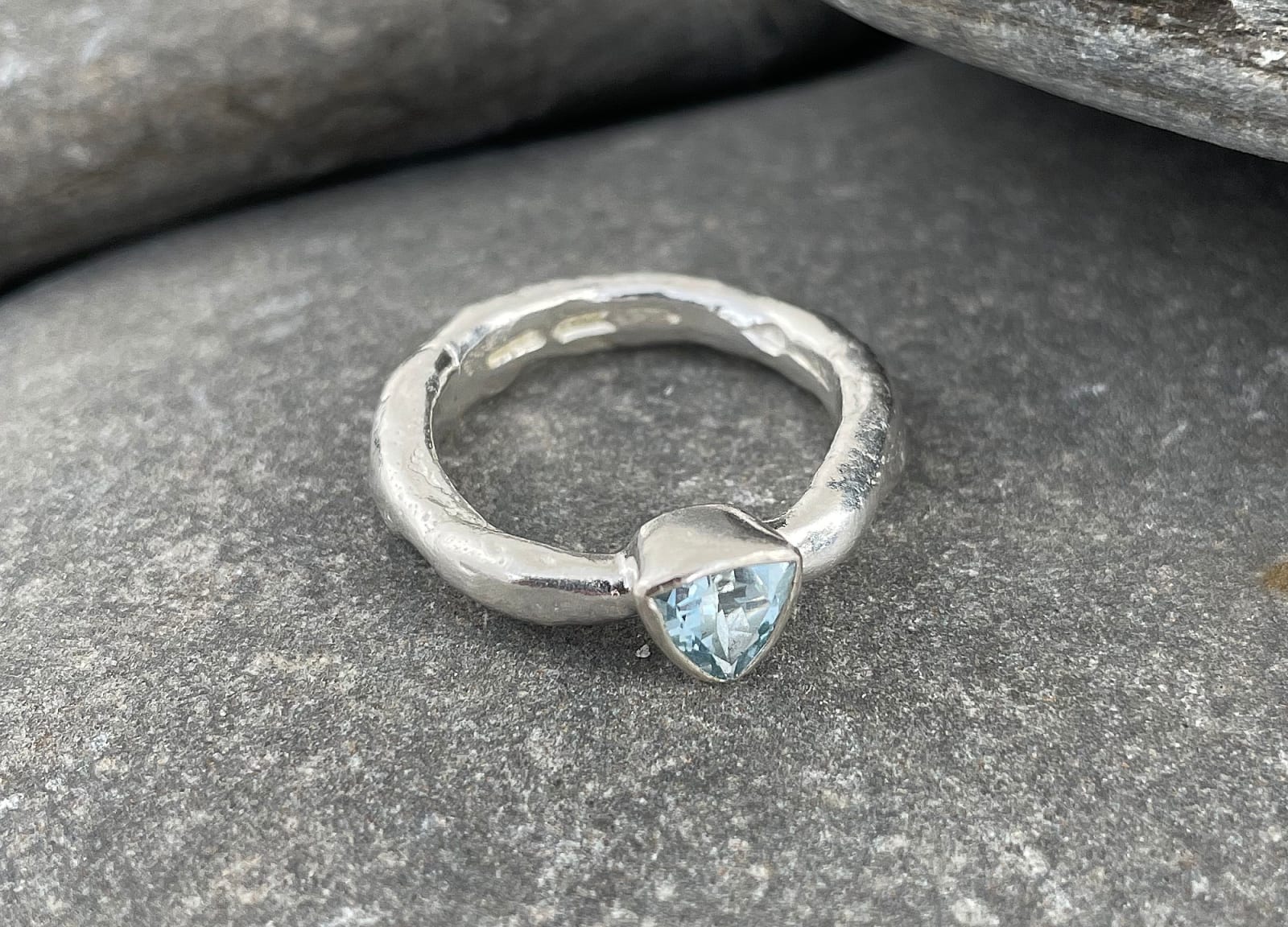 Marsha Drew, Rockpool Rustic Ring with Trillion Aquamarine