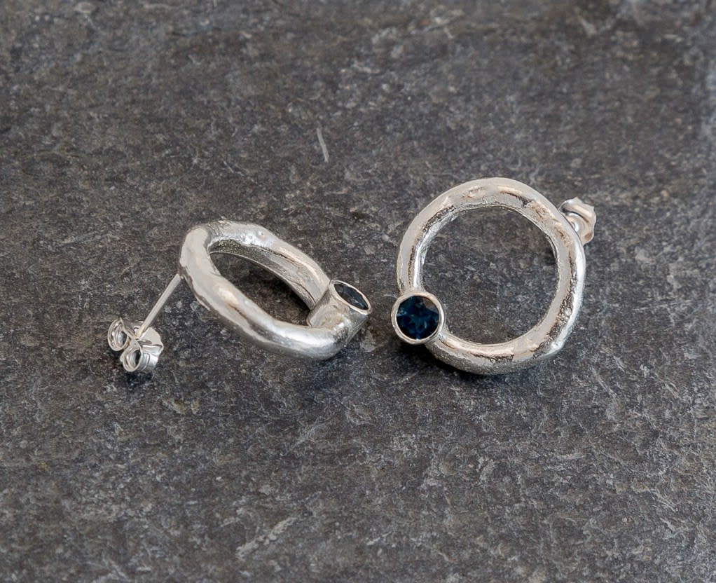 Marsha Drew, Rockpool Halo Stud Earrings with London Blue Topaz