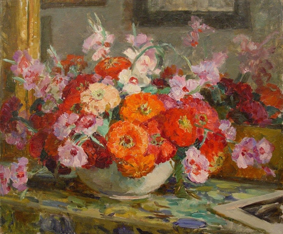 Mildred Bendall, Zinnias and Sweetpeas, c. 1920