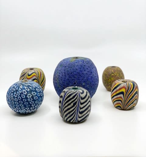 Blue and White Glass Prestige Bead from Java