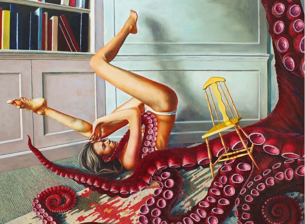 Anastasia Belous, Woman and giant octopus in a house, ca. 2015
