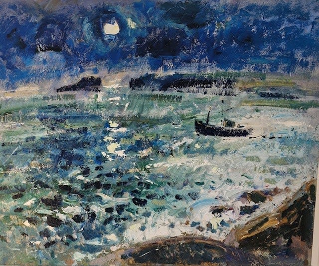 Gareth Parry, BARDSEY ISLAND AND TRAWLER, MOONLIGHT, IRISH SEA