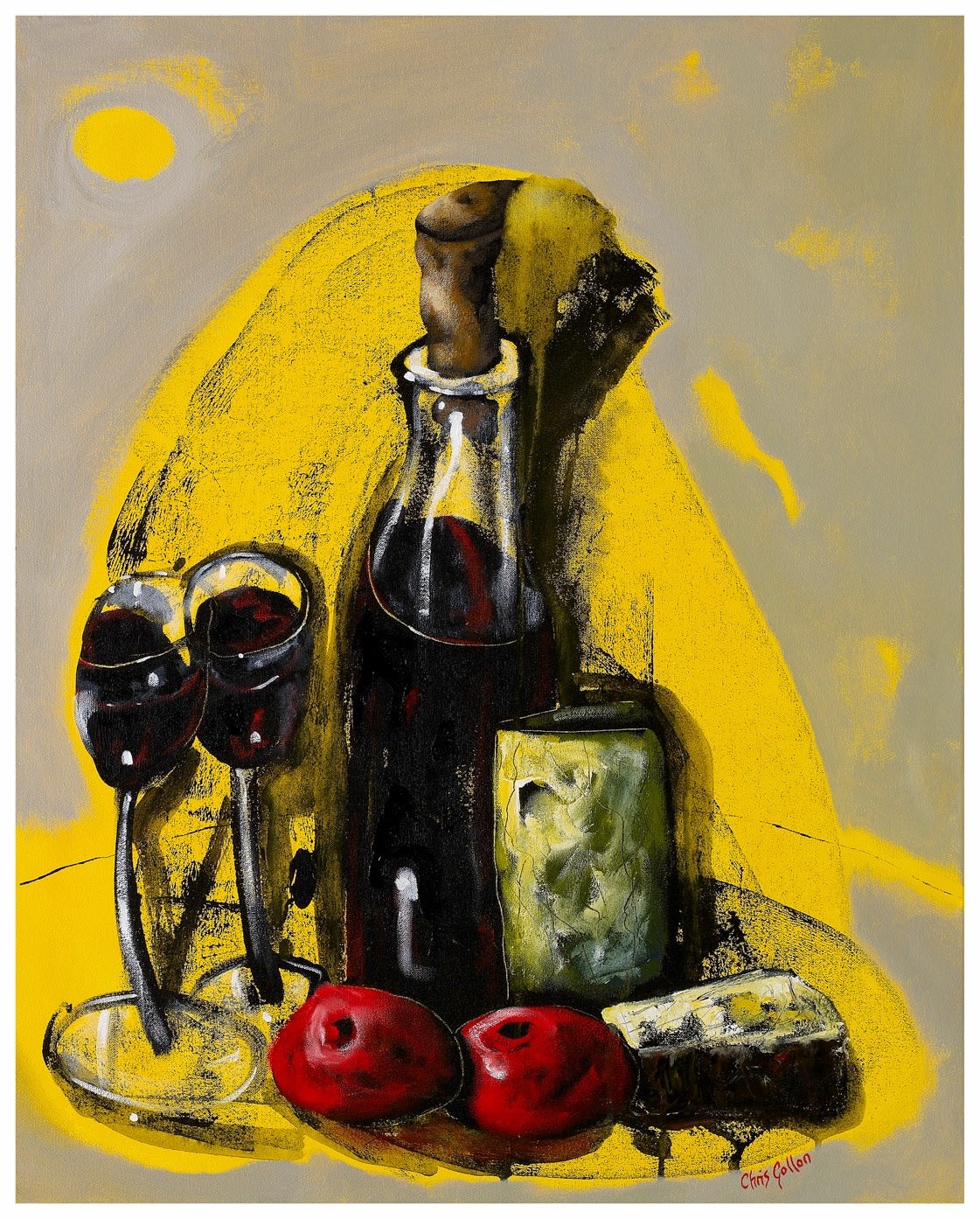 Chris Gollon, STILL LIFE WITH WINE, CHEESE AND FRUIT