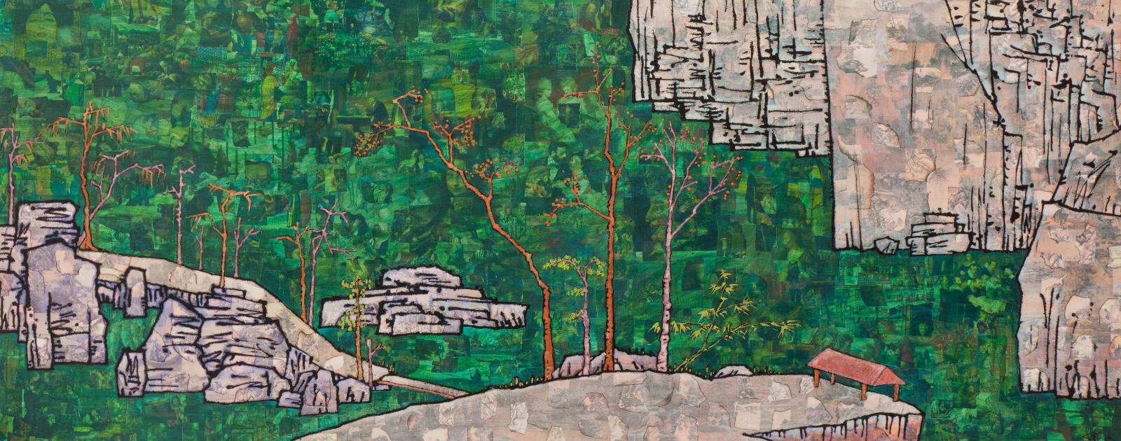 Xue Song 薛松, Red Pavilion in Spring Time《春江红亭》, 2015