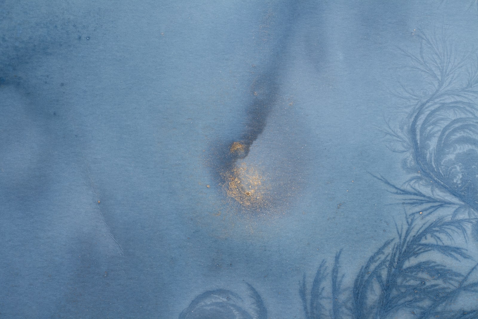Meghann Riepenhoff, Day 383.1: mushroom spore ink + organic, inorganic, and Prussian Blue pigment + wintry mix, 2025