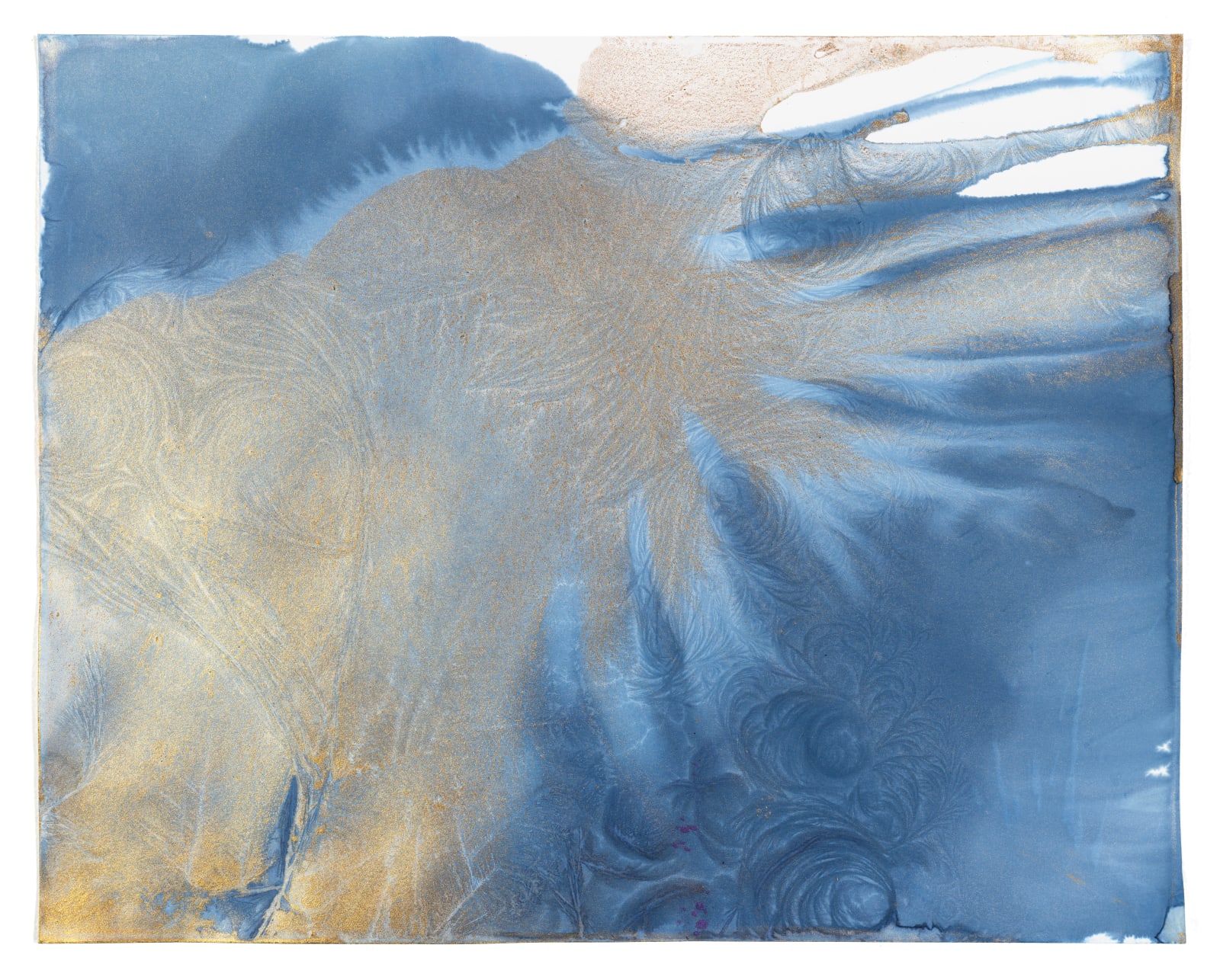 Meghann Riepenhoff, Day 386.14: Prussian Blue pigment + breaths + Rich Passage waves + mica, 2025