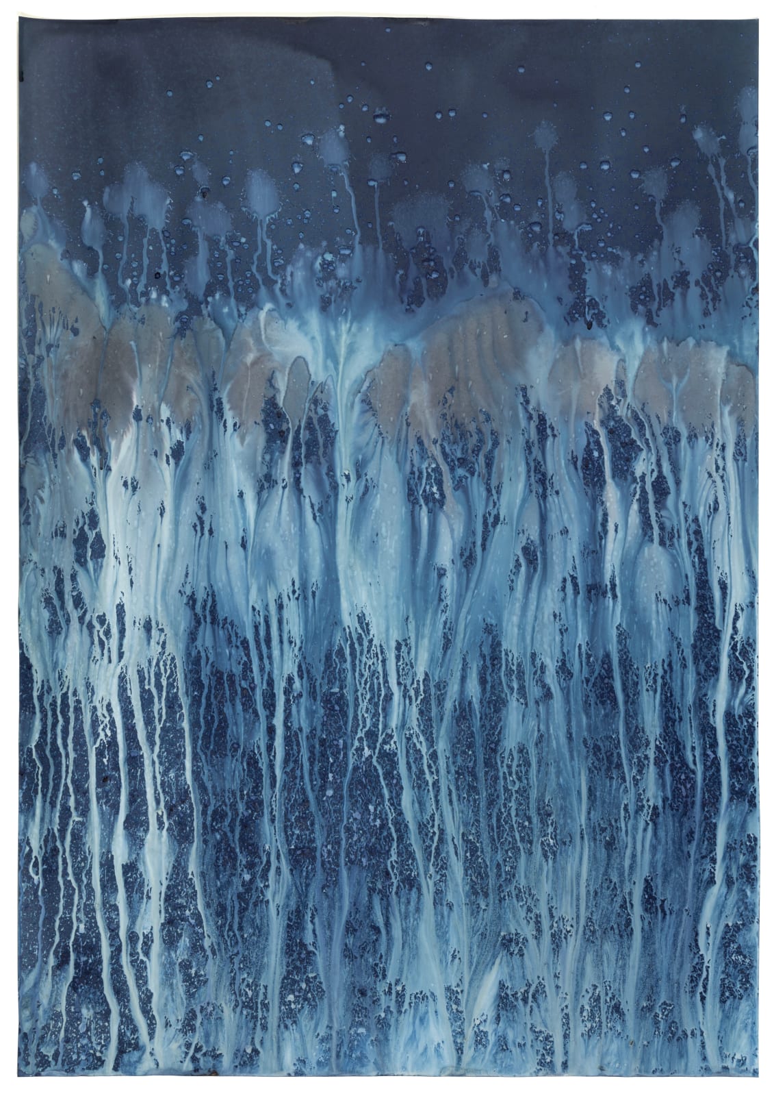 Meghann Riepenhoff, Day #382.2: mushroom ink + mica + organic + Prussian Blue pigment + gutter overflow + sun, 2025