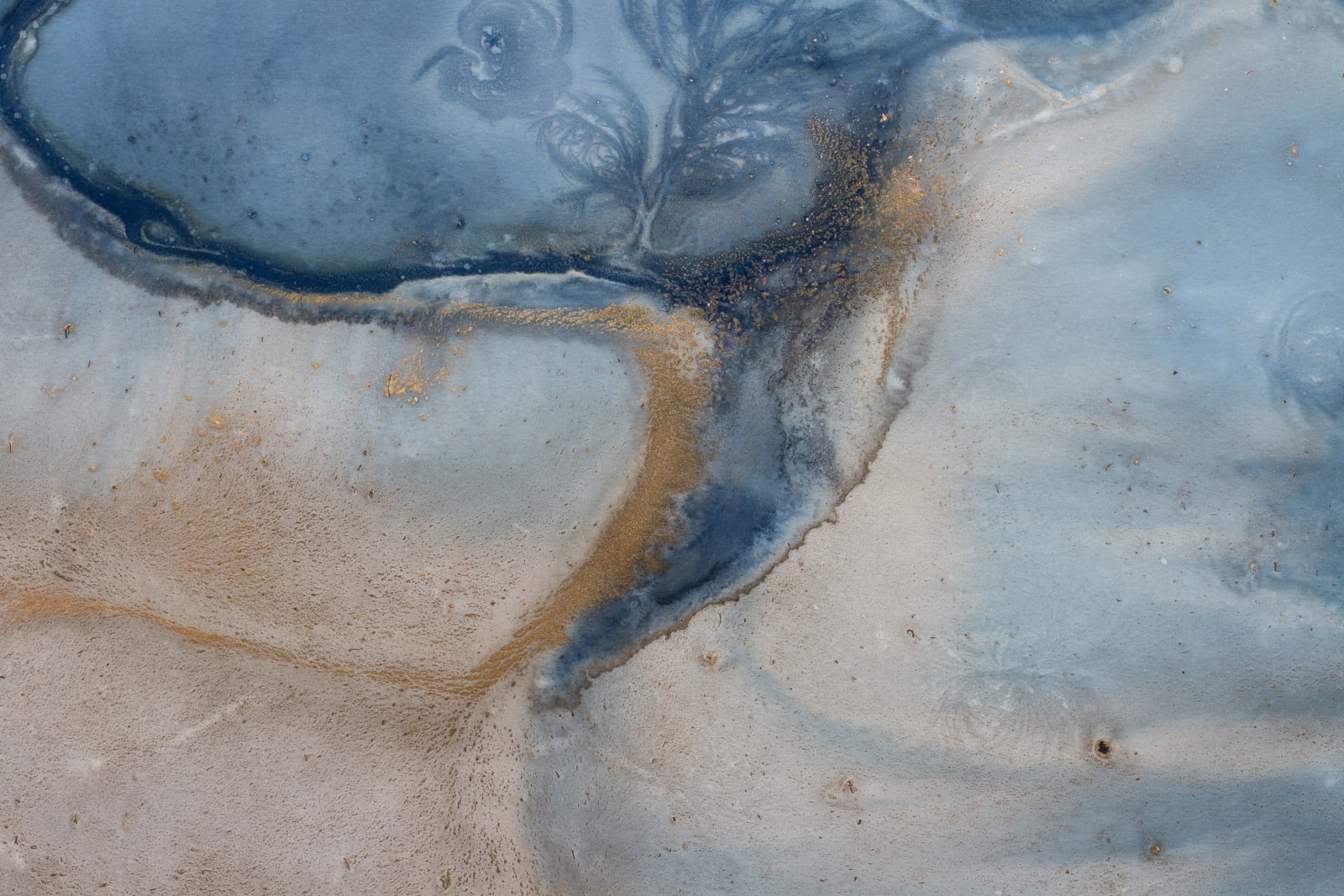 Meghann Riepenhoff, Day 383.1: mushroom spore ink + organic, inorganic, and Prussian Blue pigment + wintry mix, 2025