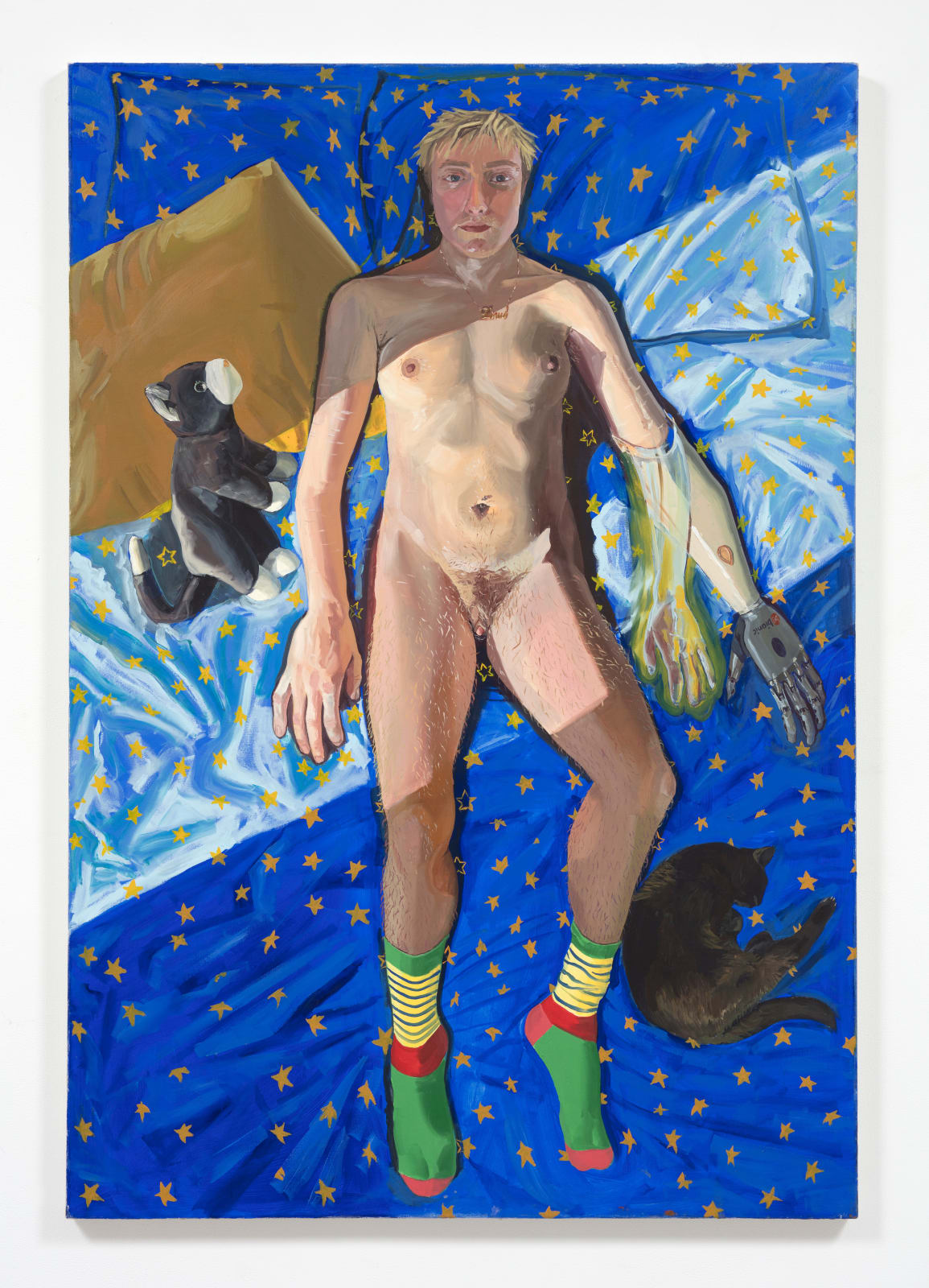 Linus Borgo, Bed of Stars: Self portrait with Elsina and Zip, 2021