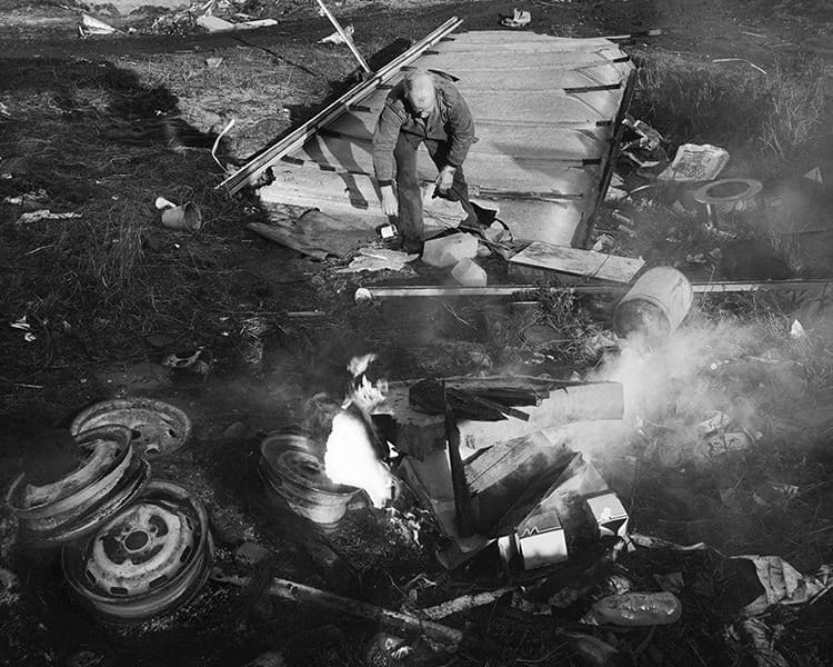 Chris Killip, Collie burning rubbish, Lynemouth, Northumberland, 1983