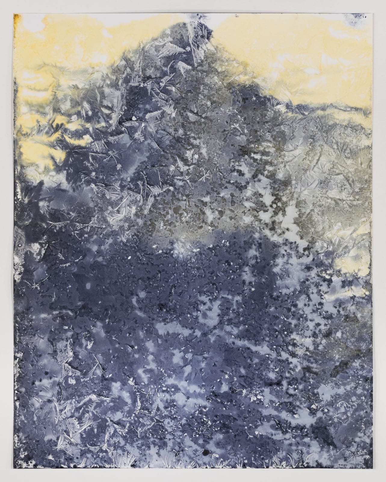 Meghann Riepenhoff, Day 6: mushroom ink + inorganic pigment + Prussian Blue pigment + hydraulic ram out spray + snow + evaporation, 2024