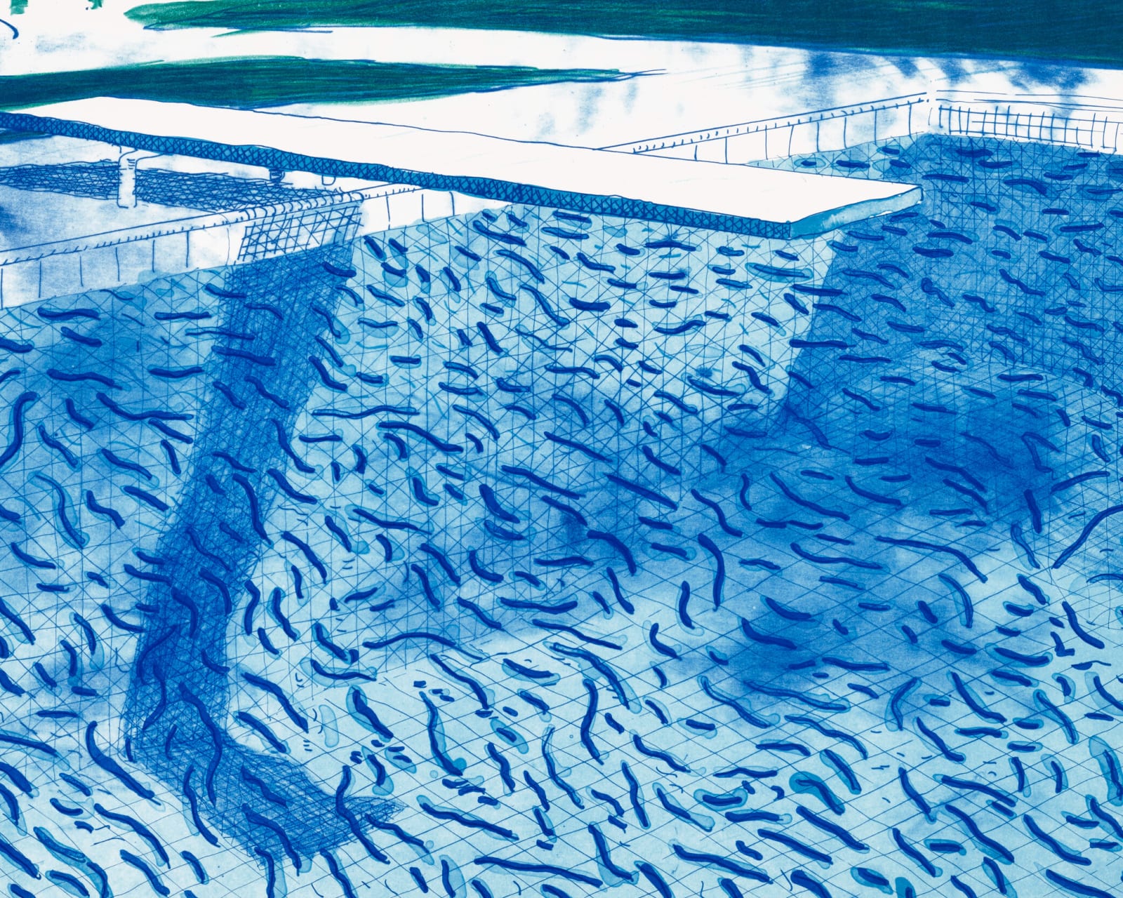 David Hockney, Lithograph of Water Made of Thick and Thin Lines and Two Light Blue Washes, 1978-1980