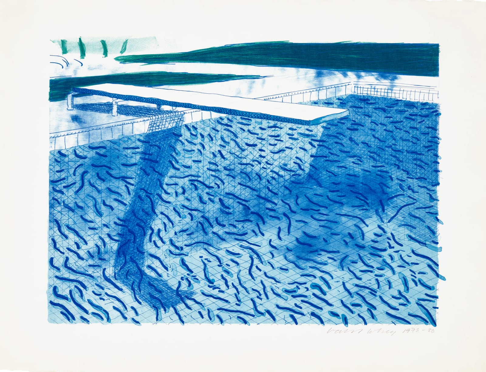 David Hockney, Lithograph of Water Made of Thick and Thin Lines and Two Light Blue Washes, 1978-1980