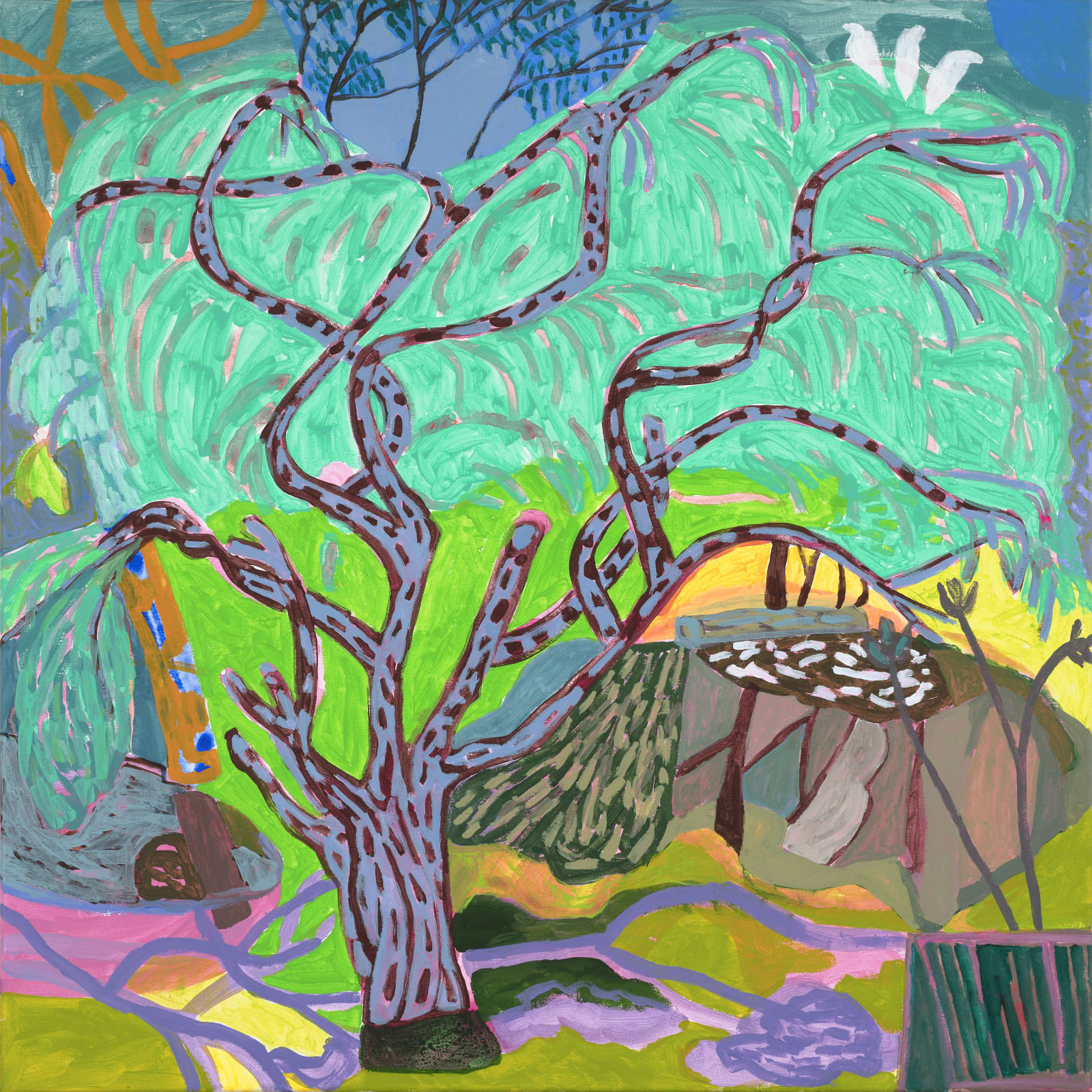 Lynne Flemons, Peppercorn Tree With White Cockatoos, 2021