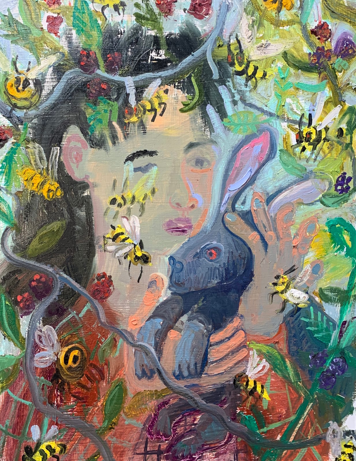 Ashley Norwood Cooper, Girl With Rabbit Blackberry Picker, 2022