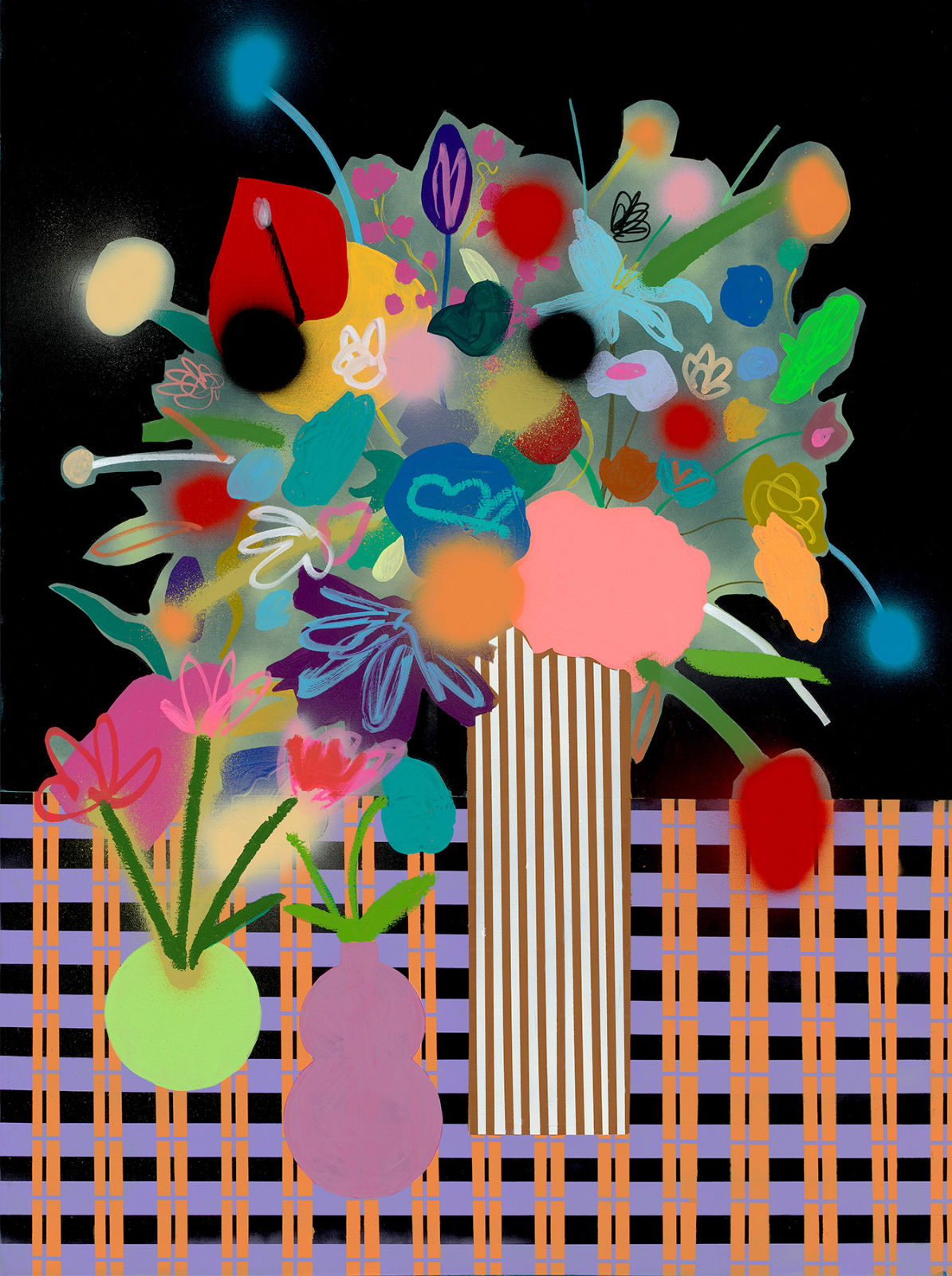 Mary Finlayson, Flowers With Striped Vase, 2021