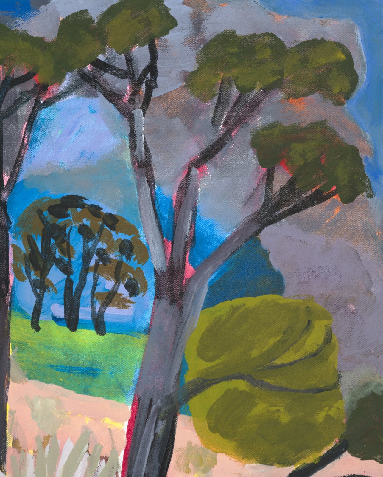 Lynne Flemons, Stormy Paddock With Pale Blue Tree Nimmitabel, 2022