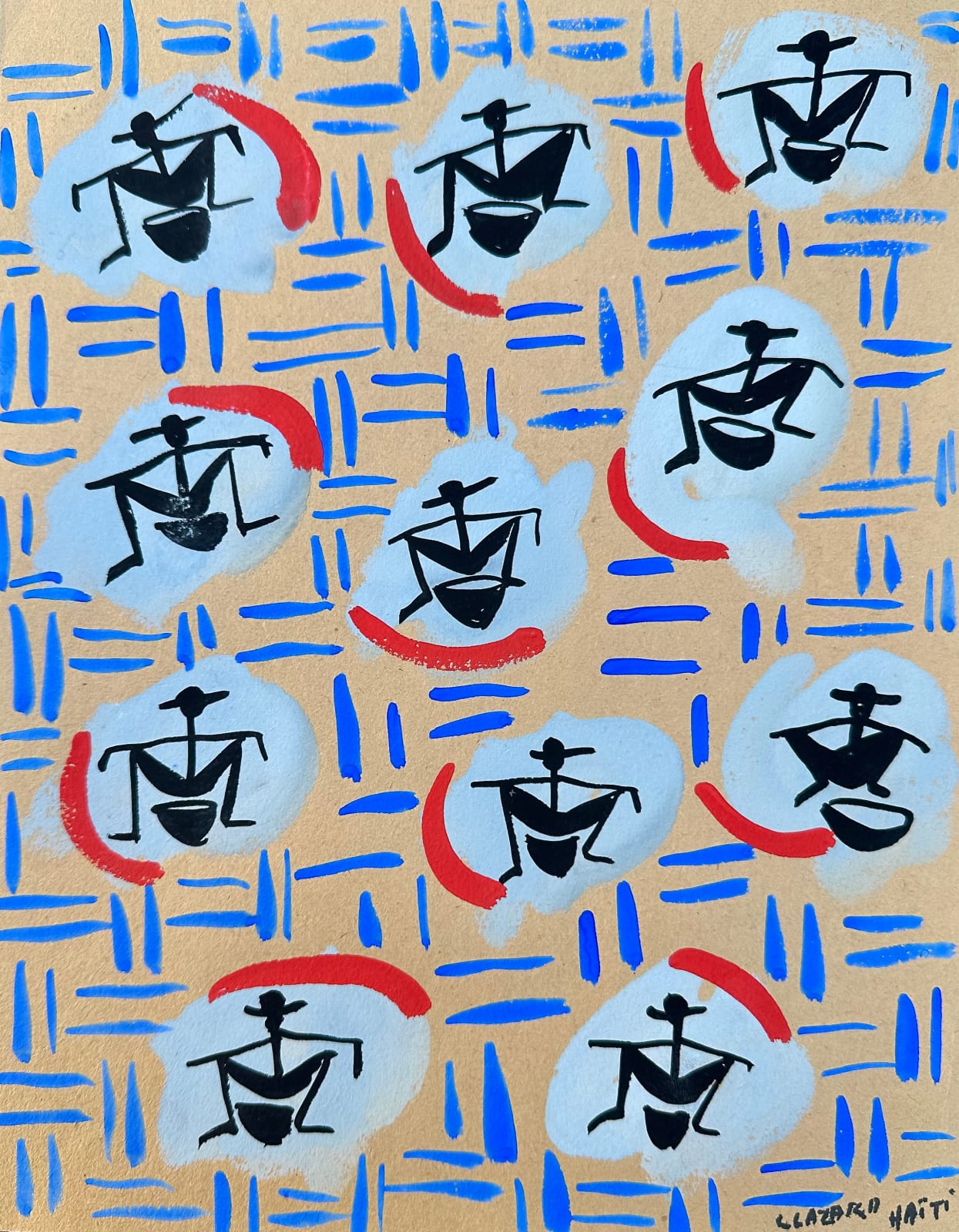 Luckner Lazard, Untitled (Seated Vendor by bowl in blue circles), 1960's