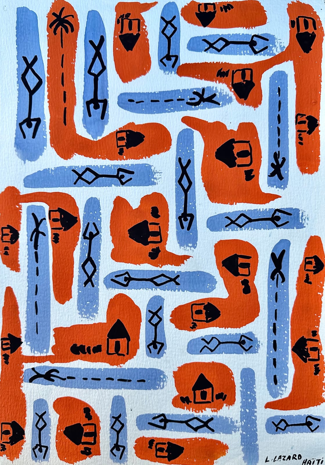 Luckner Lazard, Untitled (Figures in purple and houses in orange), 1960's