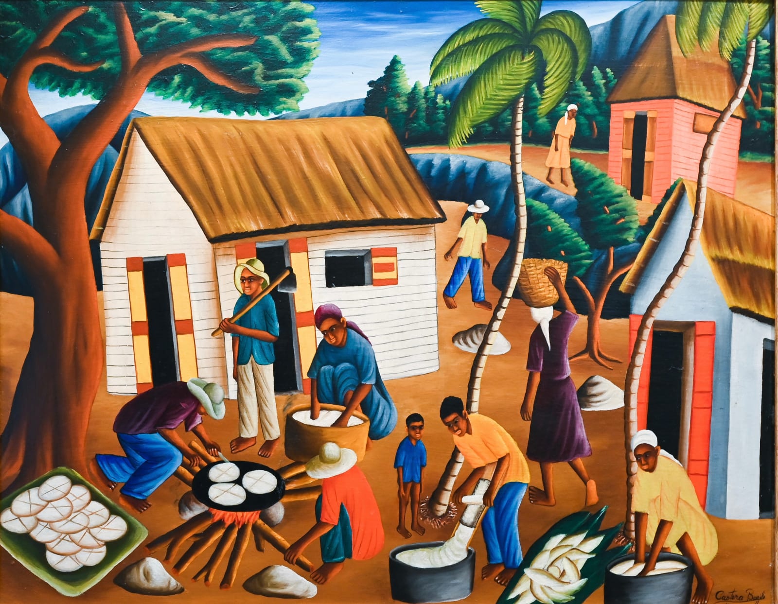 Castera Bazile, Village Scene, dated, 10/3/58