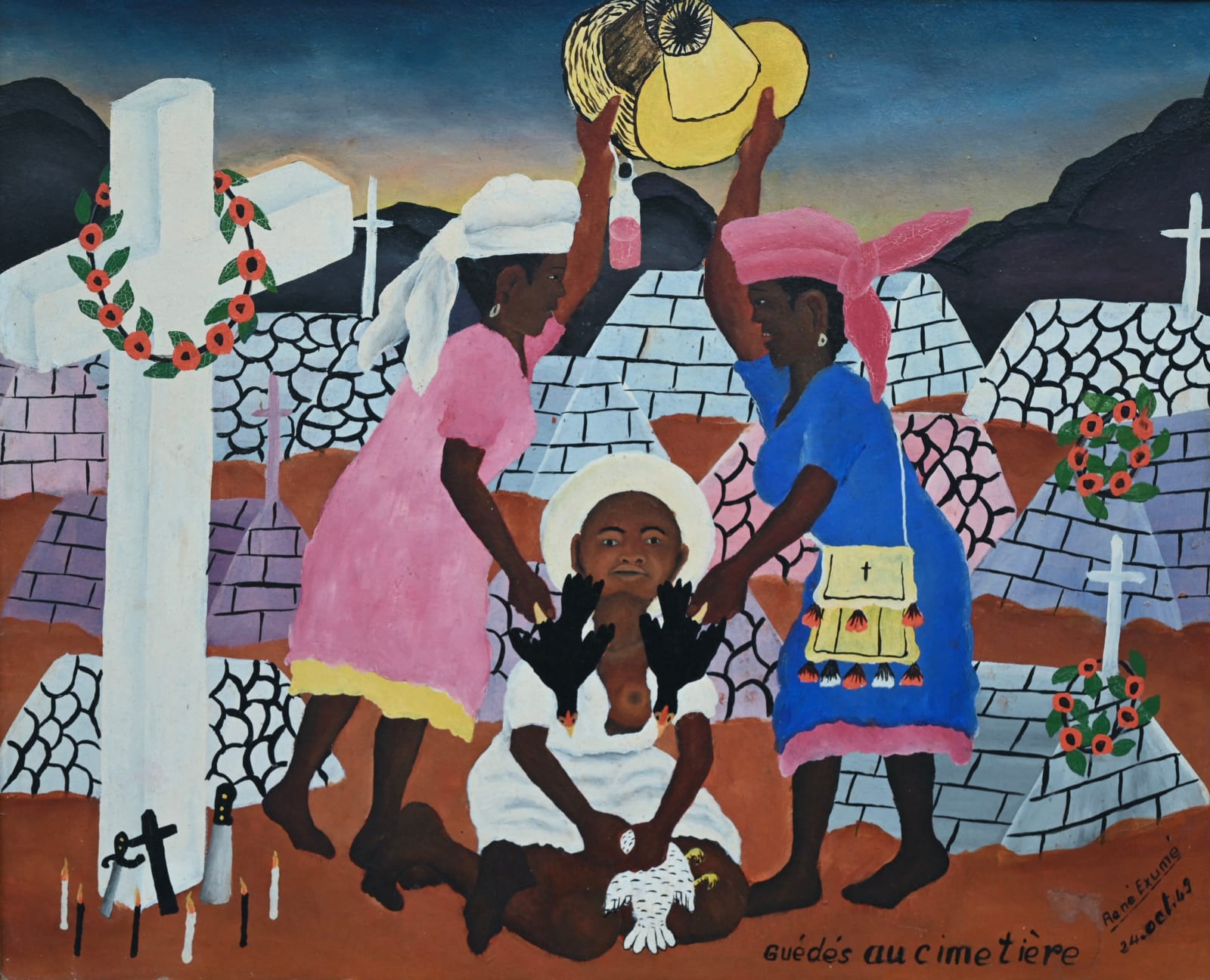 René Exume, Guédés au Cimetière, dated 1949