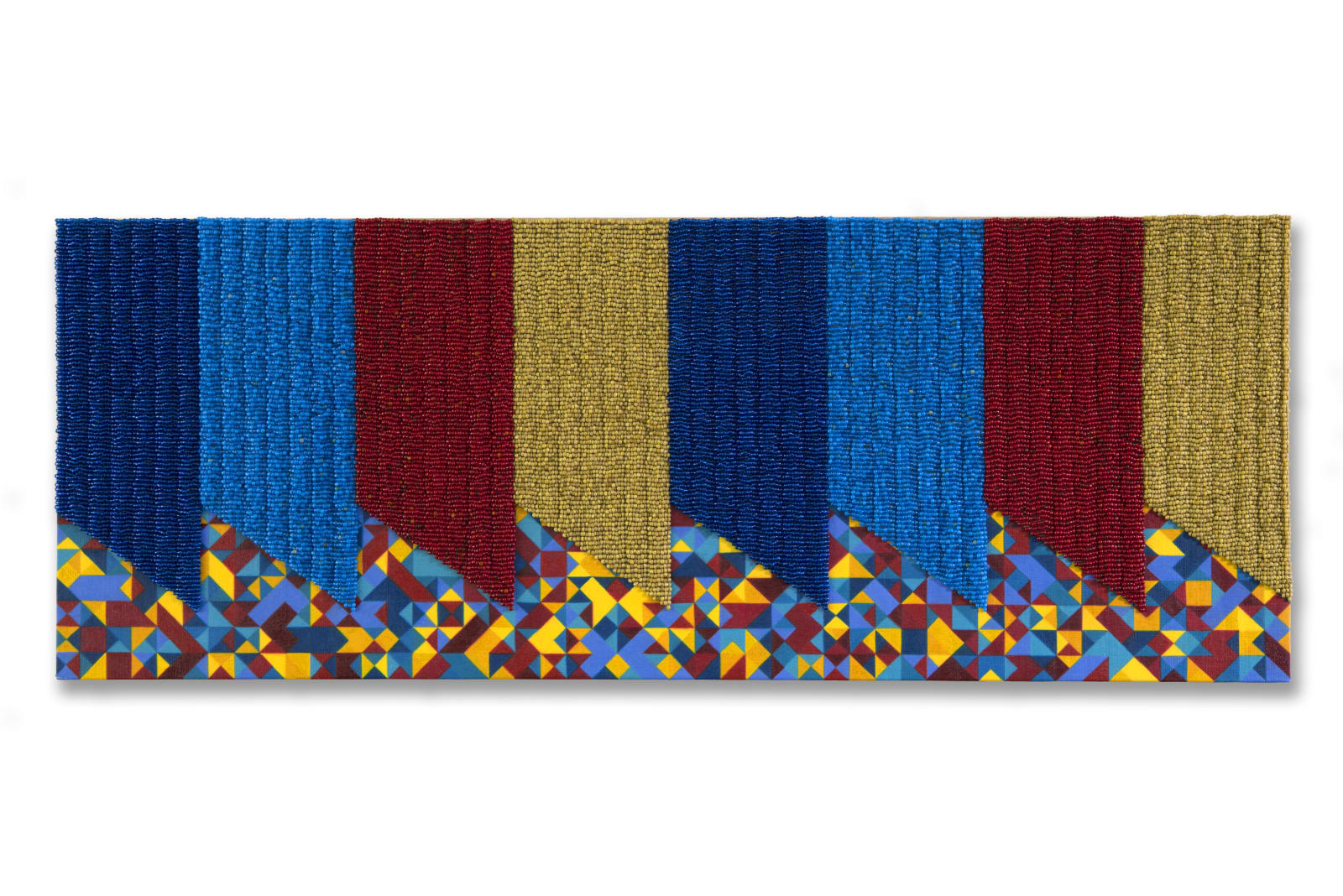 Interrupted, 2016 Oil, glass beads, and thread on linen 18 x 48 in (45.7 x 121.9 cm) Collection of Institute of American Indian Arts (IAIA) Museum of Contemporary Native Arts (MoCNA)
