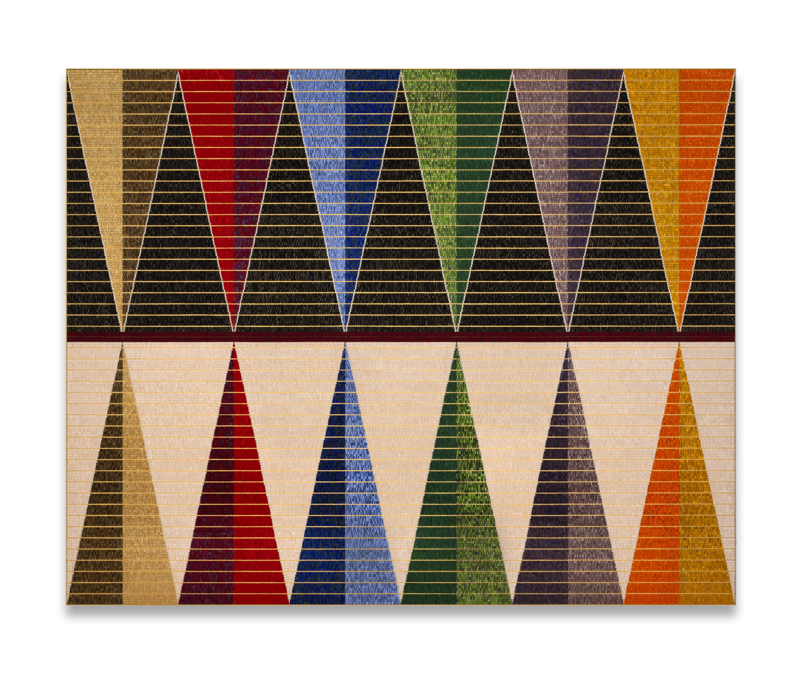 Wopila | Lineage III, 2024 Acrylic, glass beads, synthetic sinew and thread on aluminum panel 96 x 120 in (243.8 x 304.8 cm) Collection of Joslyn Art Museum