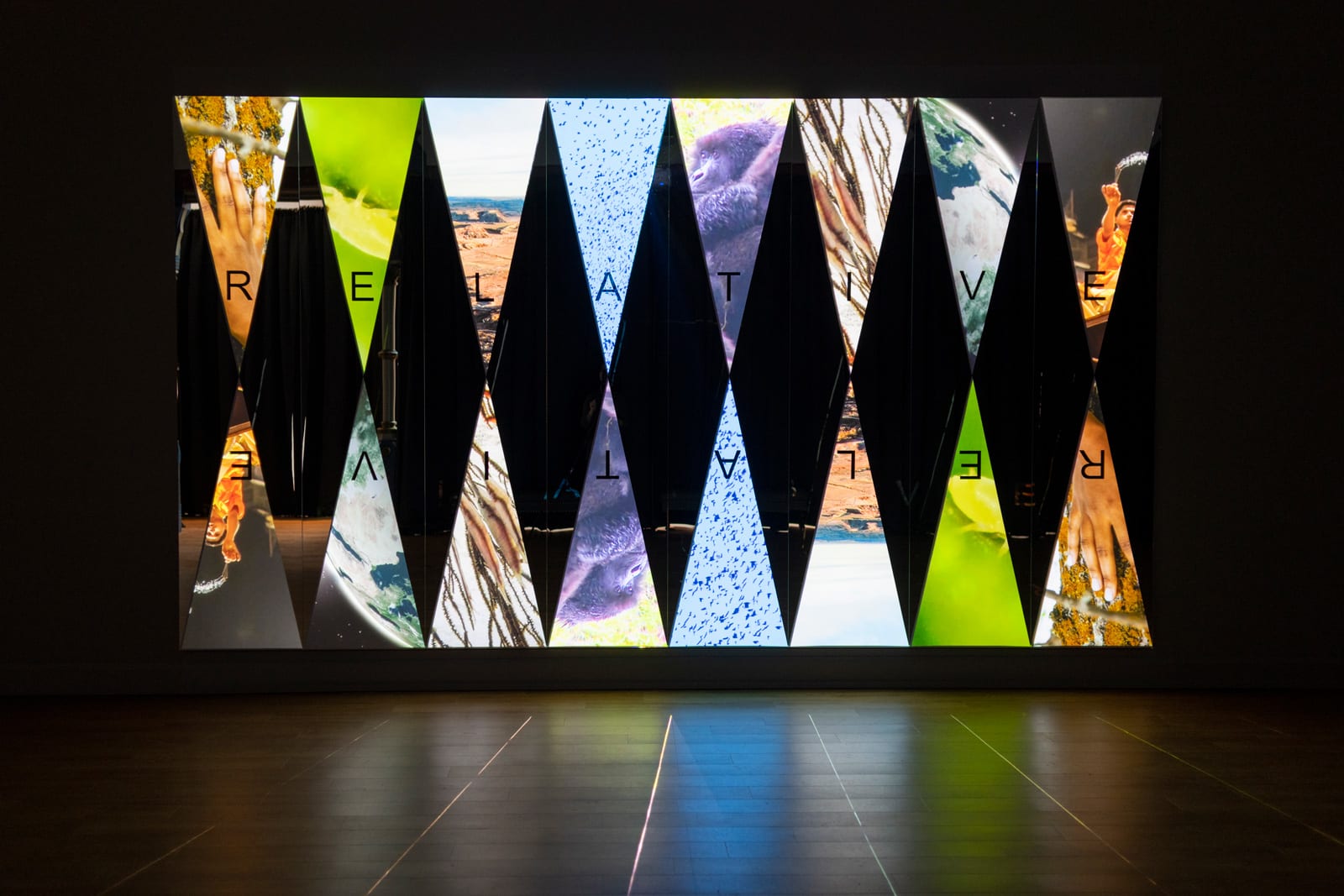 RELATIVE, 2023 Single-channel video installation on mirrored glass panels Collection of Pennsylvania Academy of Fine Arts