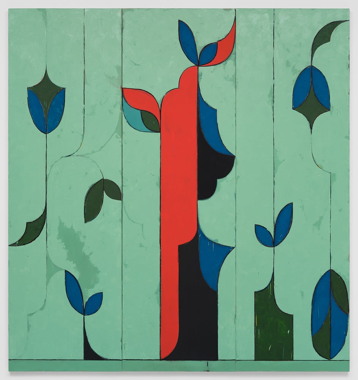 Unititled (Arabesque Composition), 2024 Oil, oil crayon, and pencil on linen Total: 96 x 90 in (243.84 x 228.6 cm) Three Panels: 96 x 30 in (243.84 x 76.2 cm)