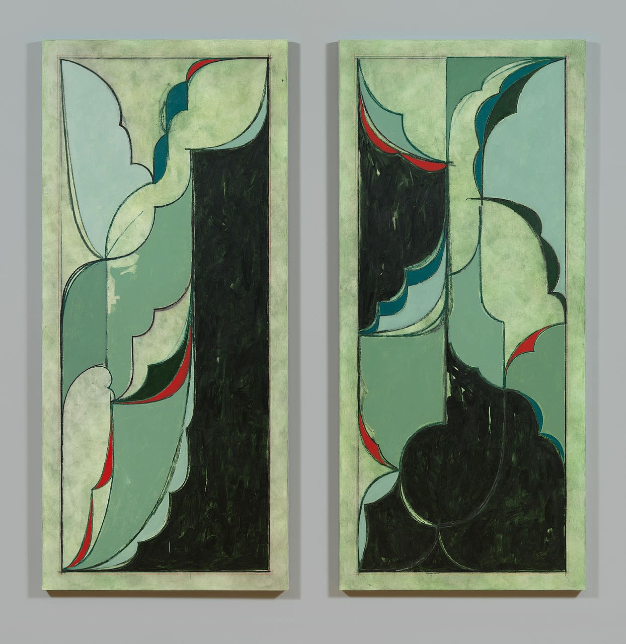 Maghreb Drapery, 2020 Oil, oil crayon, wax pencil, and pencil on linen 2 panels, each: 85 x 38 in (215.9 x 96.5 cm) Overall: 85 x 82 in (215.9 x 208.3 cm)